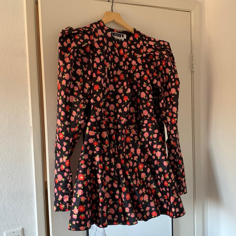 •Rotate Birger Christensen Black Mini Dress with Pink Floral Print•